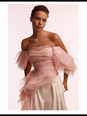 Milla Brand Dreamy off-shoulder Organza blouse in misty rose